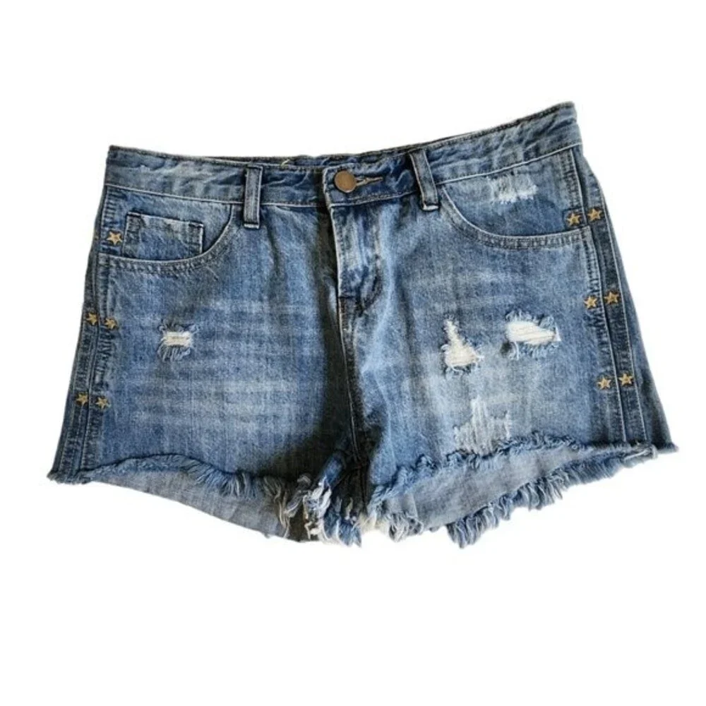 Mod Ref blue distressed jean shorts sz M